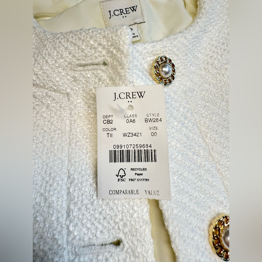 J.CREW *NWT* Tweed Lady Jacket White w/ Pearl Buttons Size XXS BW284 - Picture 6 of 14